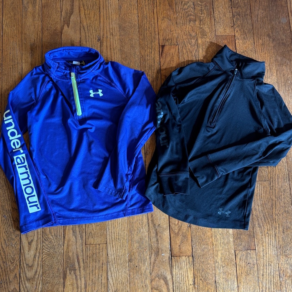 Under Armour Blue and Black Quarter-Zip Tops